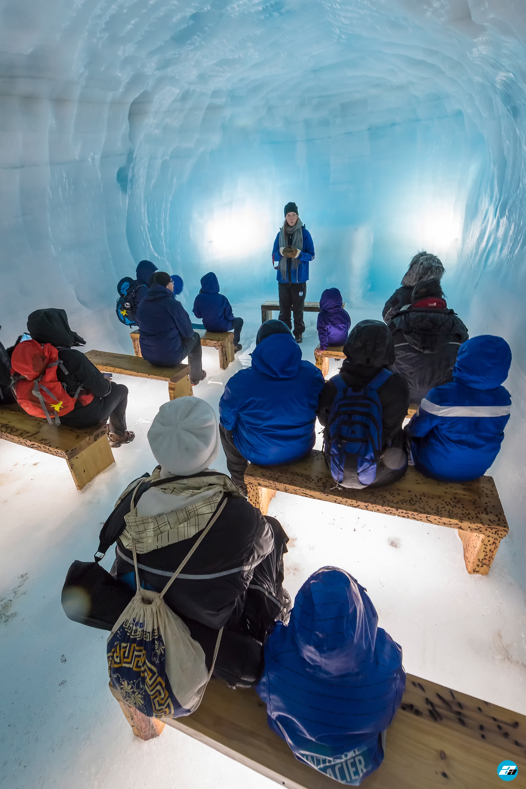 Iceland Travel, Ring Road, Langjokull, Iceland’s second largest glacier. Into the glacier trip / adventure. Inside the glacier tunnel. Briefing. Group Talk.