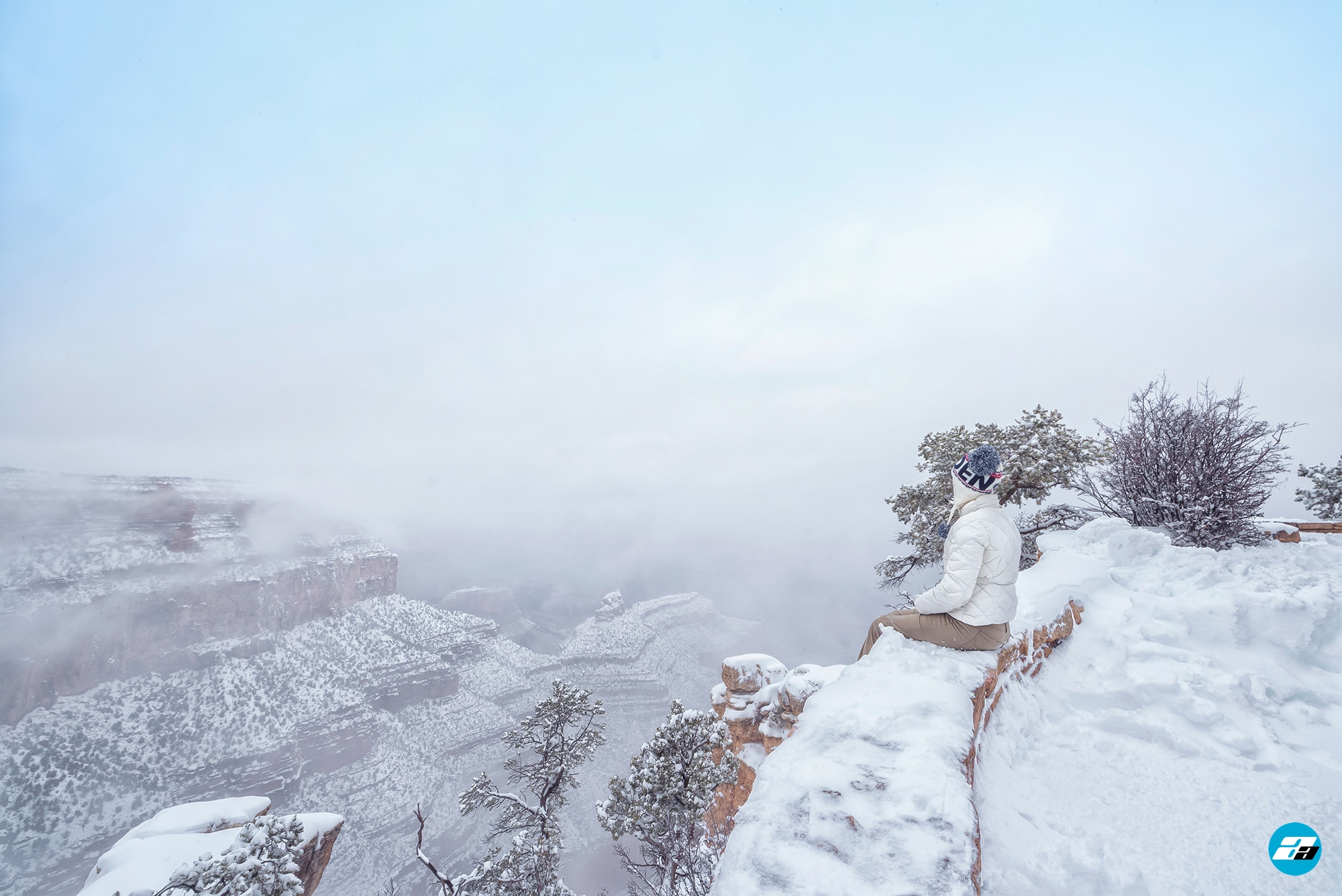 Grand Canyon National Park, Arizona, USA. Canyon View. Explorer. Winter Season. Arizona Attraction & Travel. Canyon Snow. Fog & Mist.