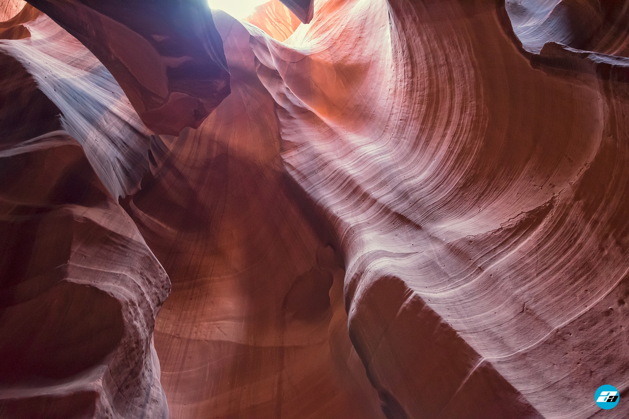 Antelope Canyon, Arizona, USA. Canyon view from the bottom. Amazing View. Antelope Canyon sunlight. Town of Page.