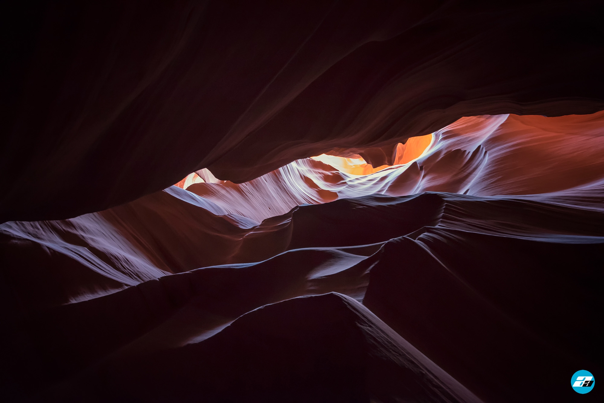 Antelope Canyon, Arizona, USA. Canyon view from the bottom. Amazing View. Antelope Canyon sunlight. Town of Page.