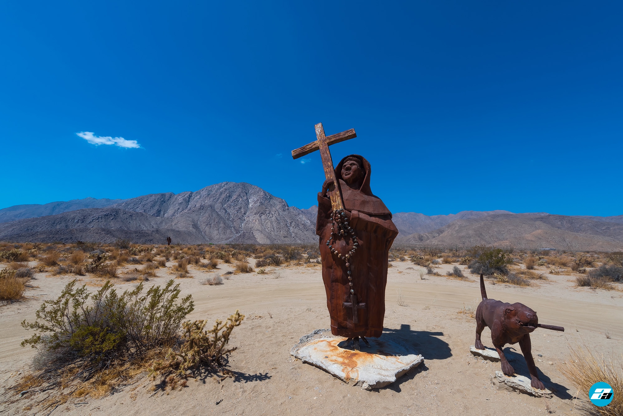 Anza-Borrego Desert, California, USA. Priest and Dog Statue. Ricardo Breceda Sculptures