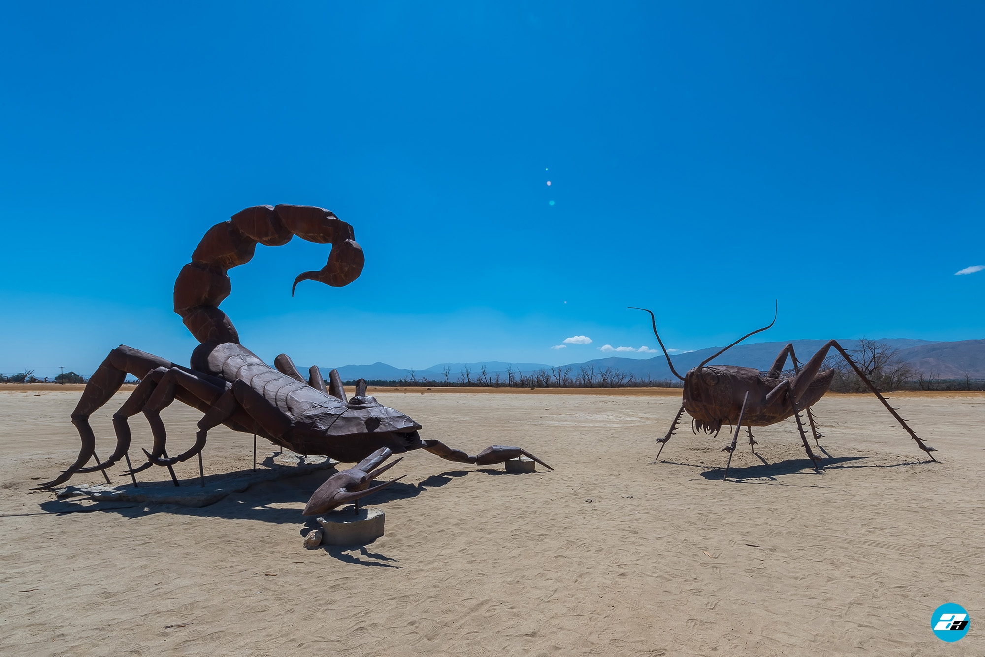 Anza-Borrego Desert, California, USA. Scorpion Statue. Grasshopper Statue. Ricardo Breceda Sculptures